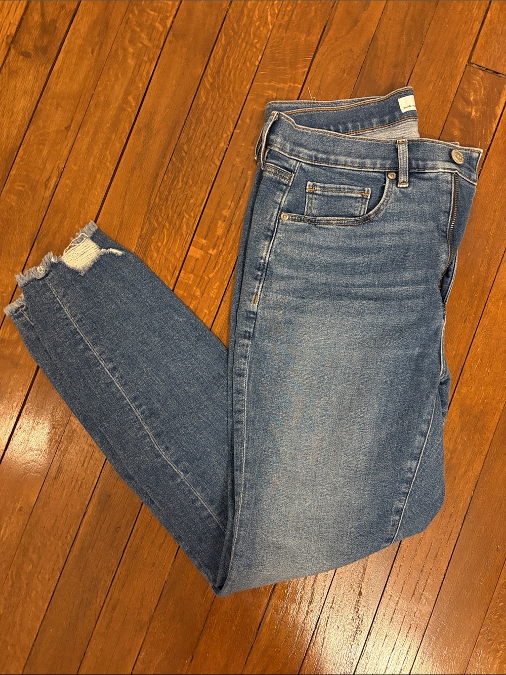 LOFT Mid Wash Skinny Jeans with Raw Hem